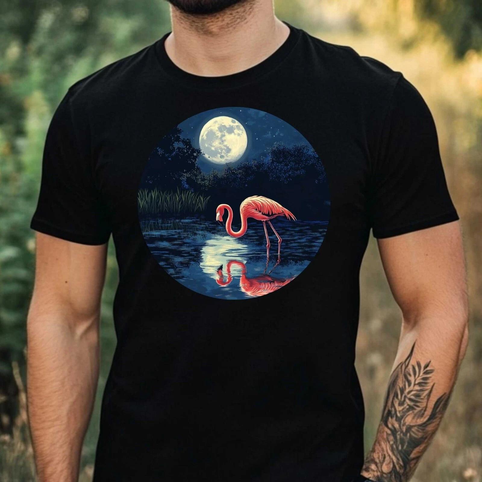 T-Shirt Herren Flamingo im Mondlicht Motiv Baumwolle Größe XS bis 5XL XL