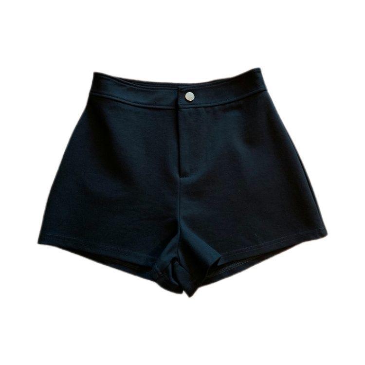 Black High-Waist Elastic A-Line Shorts for Women - Slim Fit, Pure Cotton, Hot Pants S 80-95