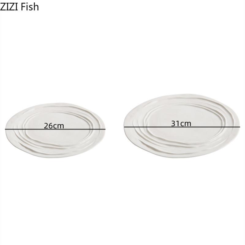 White Ceramic Dinner Plate Family Party Dinner Roast Steak Plate Restaurant Main Dish Creative Food Decoration Dessert Plate