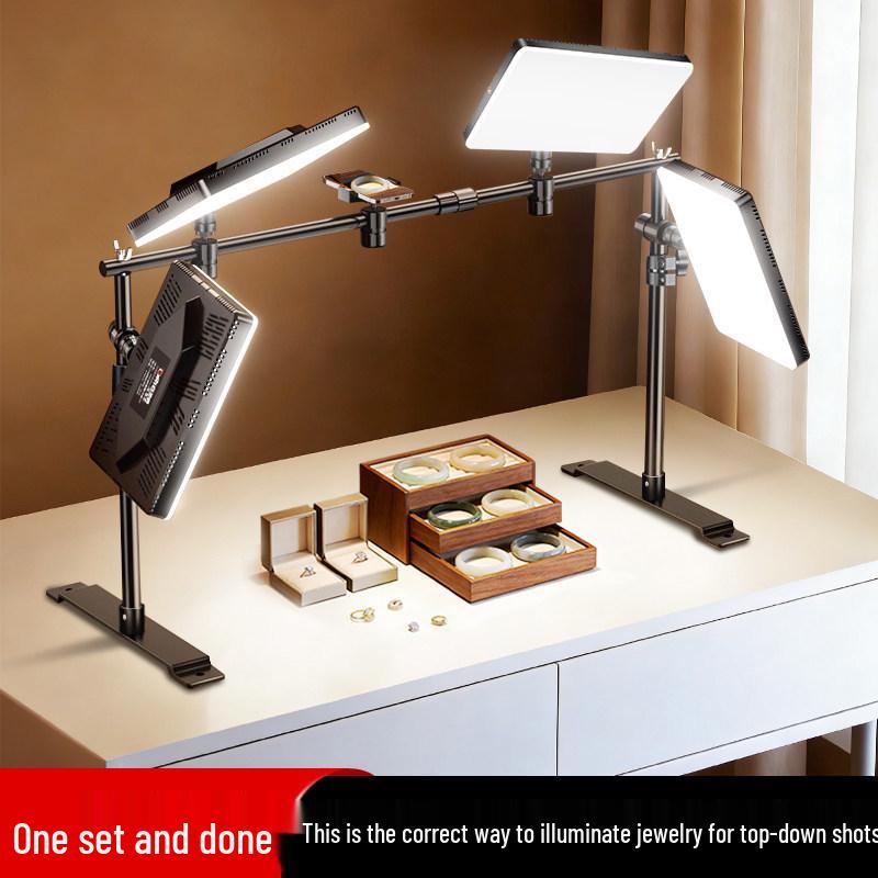 Ruiteng LED Double Row Overhead Fill Light with Telescopic Background Stand and Cloth Holder