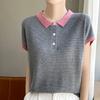 Yaz Kadın Tişört Kısa Kollu Üst Gündelik Eklemeli Bluz Bayan Giyim Yaka Polo Yaka Bol Üstler