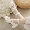 Sweet Bow Low Heels Women's Lolitas Shoes Spring Ankle Strap Red White Heeled Wedding Office Party Shoes Female Large Size 45