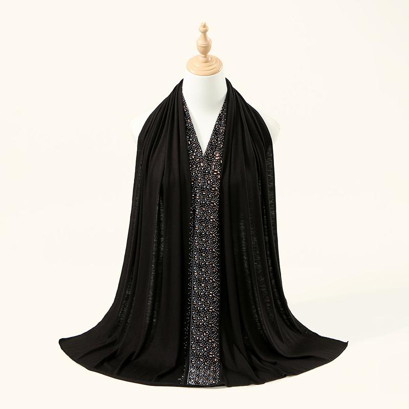 Ramadan Muslimischer Schimmer Strass Jersey Baumwolle Hijab Schal für Damen Einfacher Kopfschal Schal Wickeltuch Islamisches Stirnband Turban Bandana