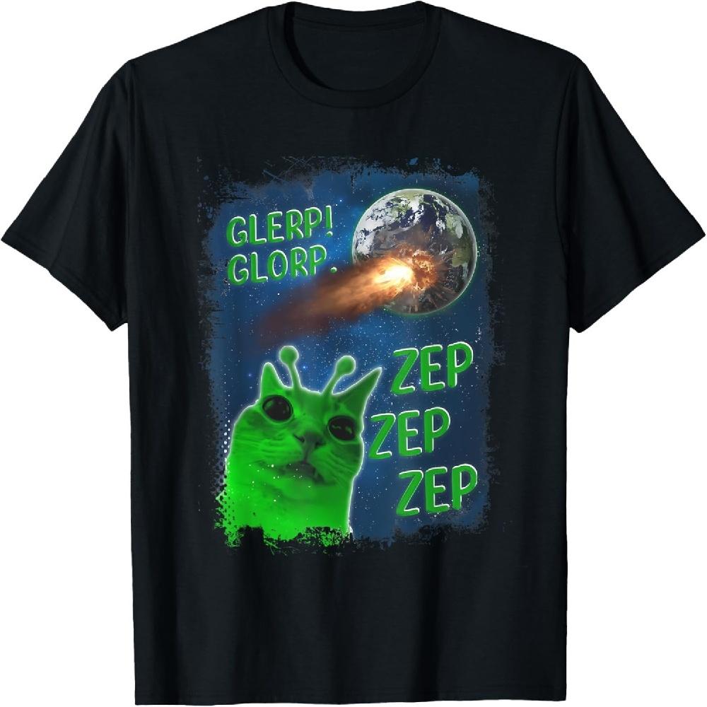 

Смешной мем про инопланетного кота Glerp Glorp Zep Zep Футболка для женщин, мужчин, детей S чёрный