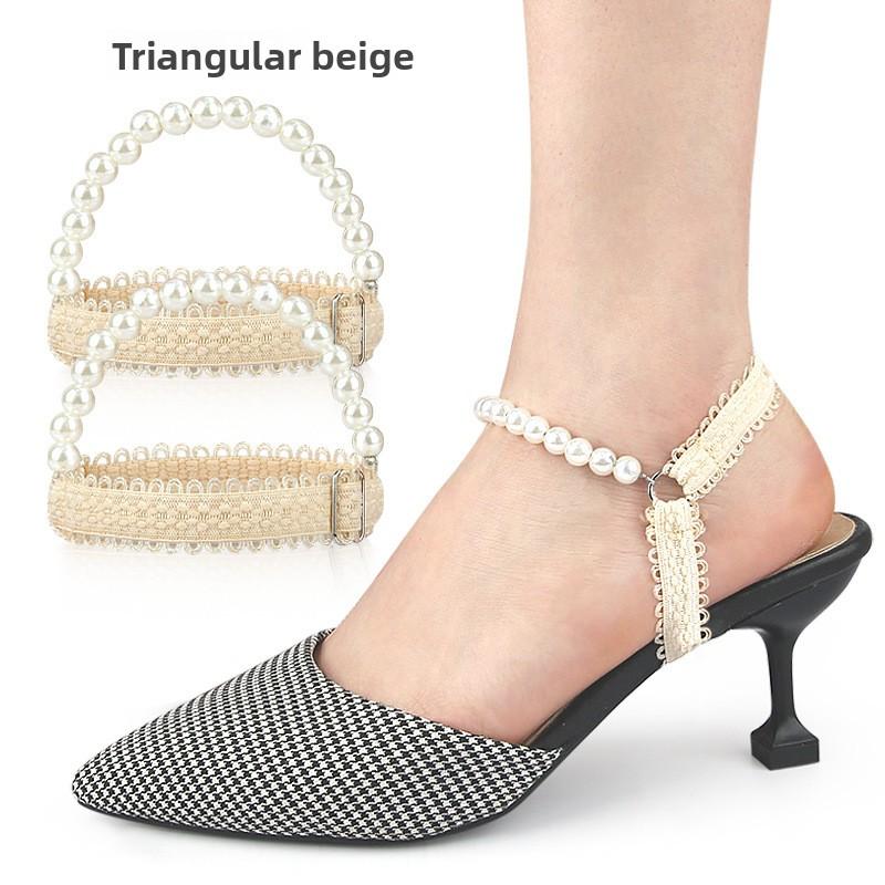 Pearl Lace Bundle Shoelaces Hollow High Heels Free Installation Anti-drop Heel Straps Slippers Become Sandals Lazy Fixing Straps