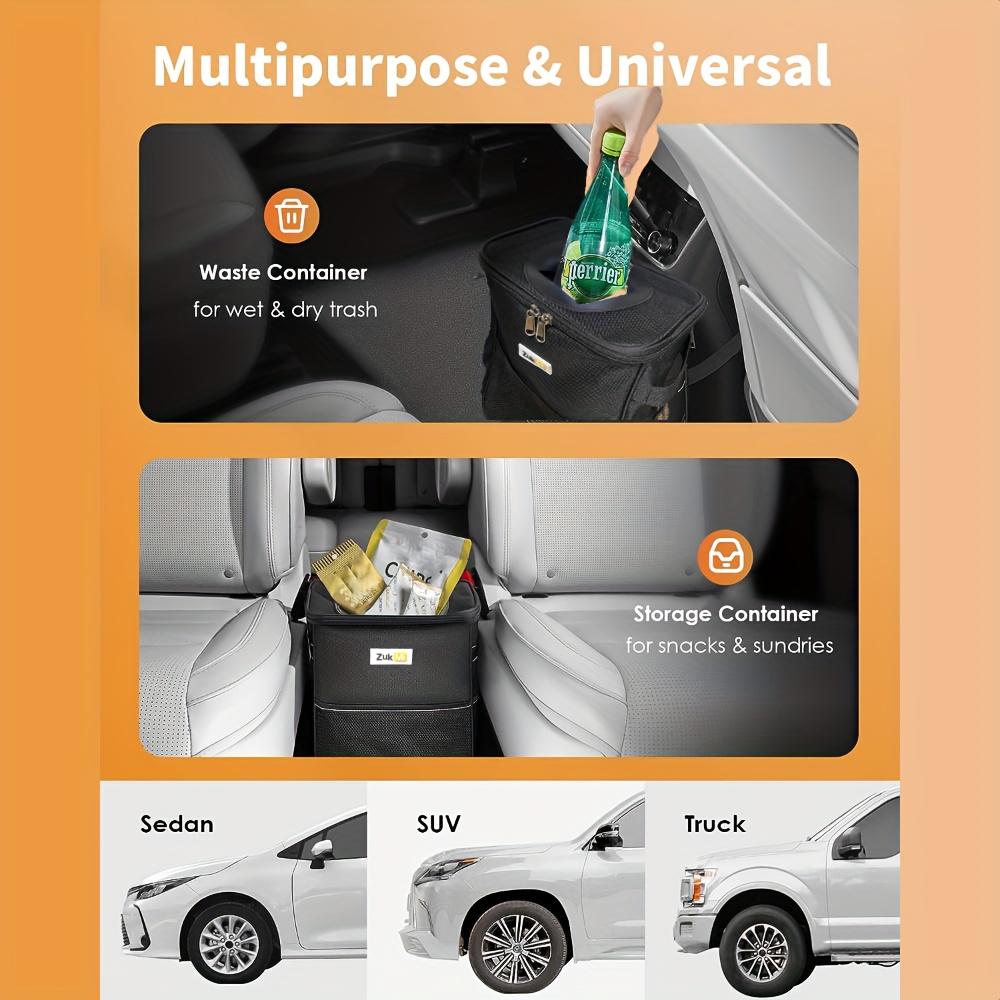 1pc Car Trash Can with Lid and Storage Bag, 100% Leak Proof Car Organizer, Waterproof Trash Can, Multifunctional Car Trash Can