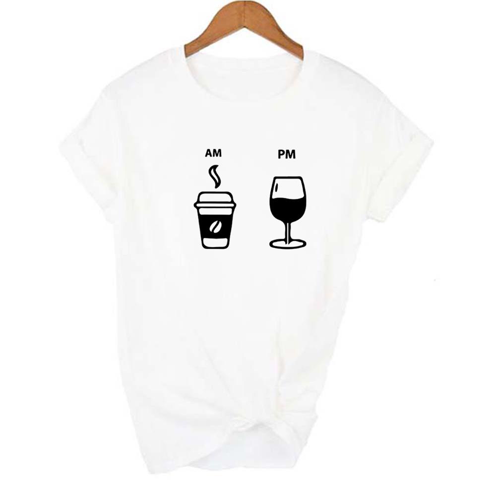 Am Coffee Pm Red Wine Print T Shirts Harajuku Tops Ropa Mujer Fashion Graphic Tees Women