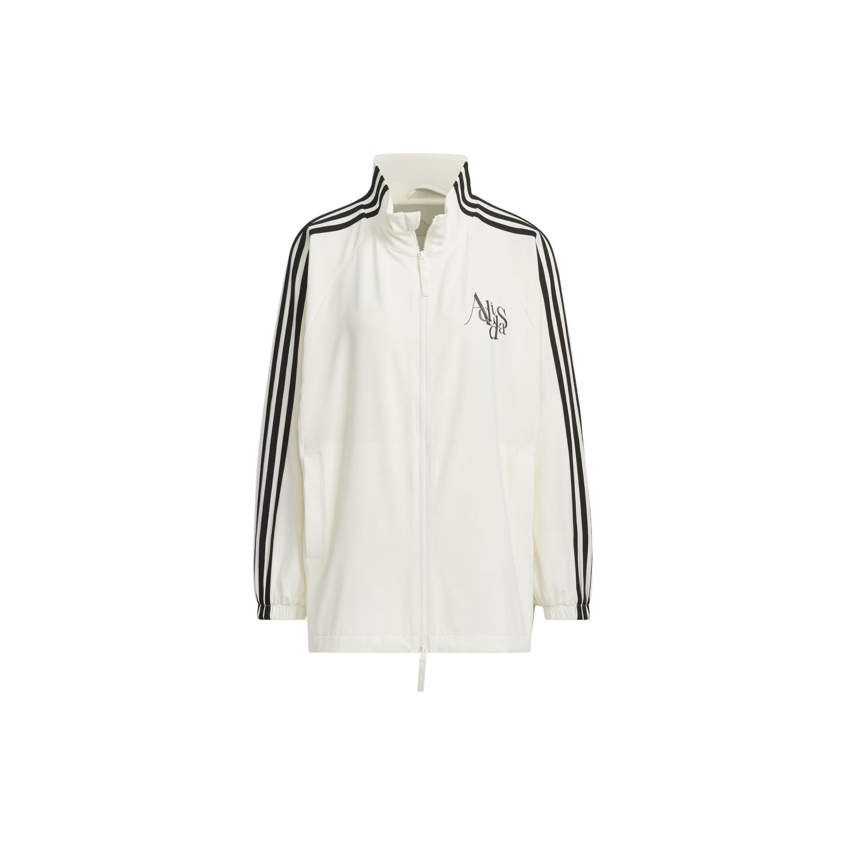 

Куртка для танцев Adidas в стиле ретро со стойкой и тремя полосками, цветной блочный буквенный принт, повседневная куртка, женская куртка Han-Jade-White JI9768 XL