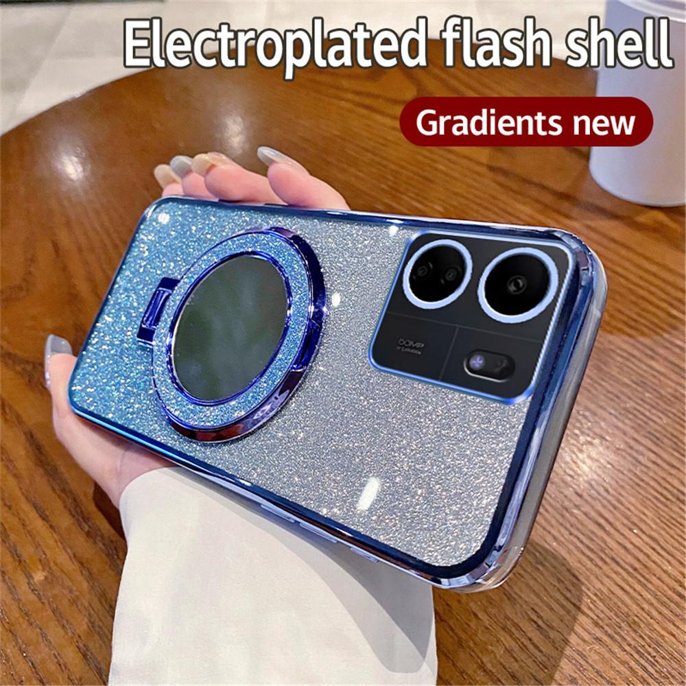 Gradient Glitter Mirror Ring Stand Phone Case For Xiaomi Redmi A3 13C 12 12C 10 10C 10A 9 9C 9A A1 Plus Soft Silicone Back Cover