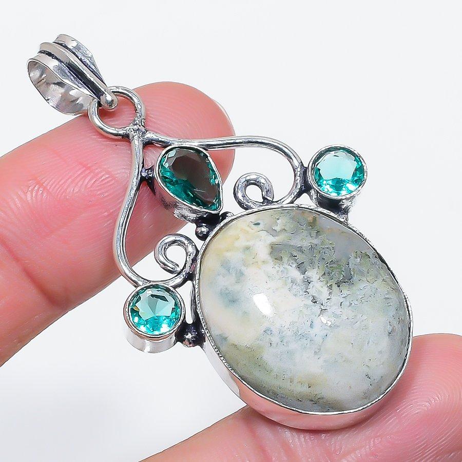 

Древесный агат, Топаз Драгоценный камень 925 Стерлинговое серебро Ювелирный кулон 2,21