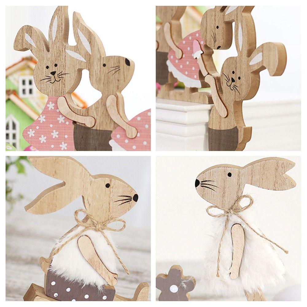 Wooden Seesaw Rabbit Ornament Household Decor Painted Graffiti Handicrafts  Happy Easter Party