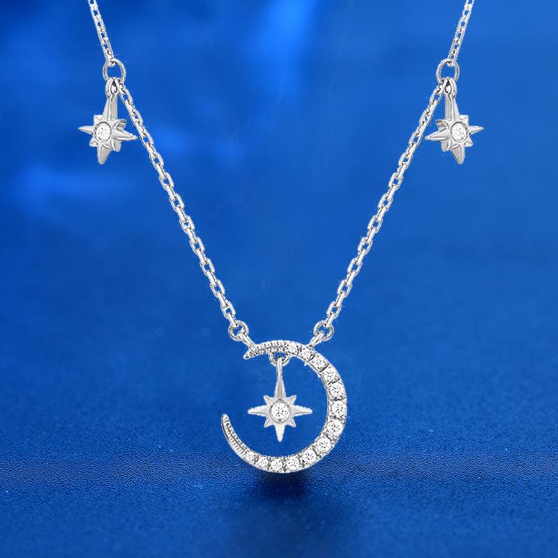 

Ожерелье из стерлингового серебра 925 пробы со звездой и луной, женская летняя ниша, набор для ключиц, цепочка