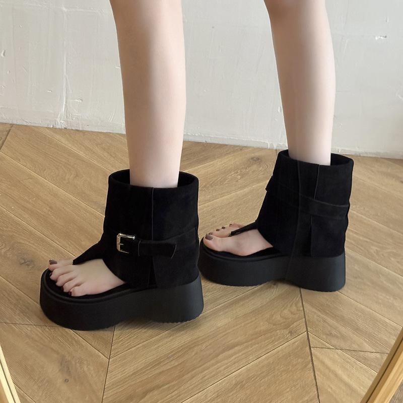 Muffin Thick-soled Heightening Set of Toe Sandals Women's New Summer Boots Western Cowboy Stacking Boots Pinch Feet Short Boots