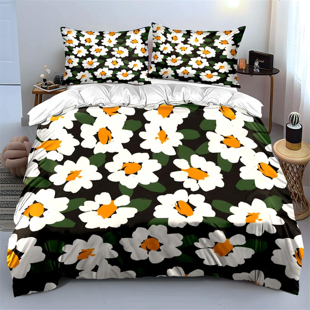White daisy hand-drawn pattern Print Bedding Set 1 Duvet Cover 2 Pillowcases for Adult and Children Luxury Gift Full Size