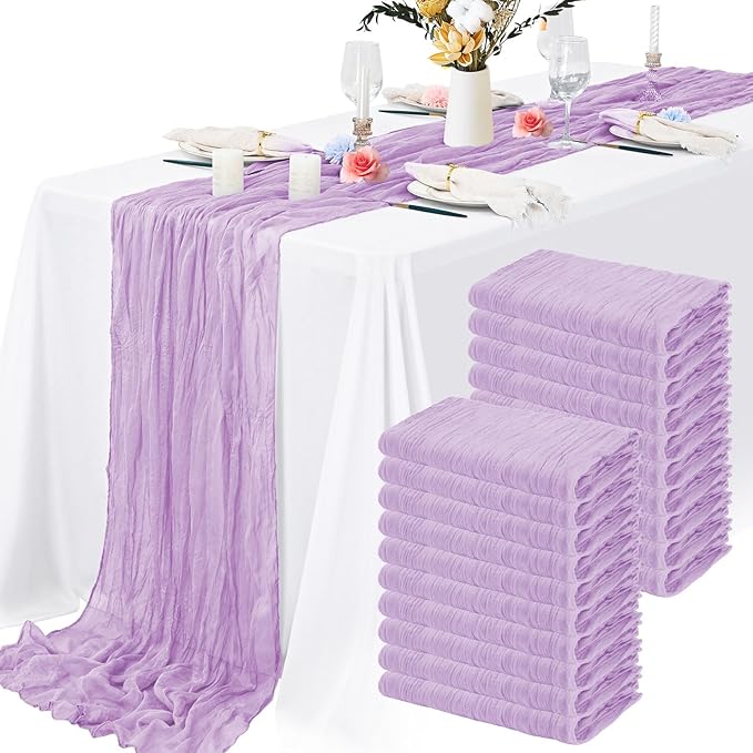 20Pcs Grey Blue Table Runner 40x275cm Gauze Table Runner for Wedding Reception Sheer Bridal Birthday Party Table Decoration