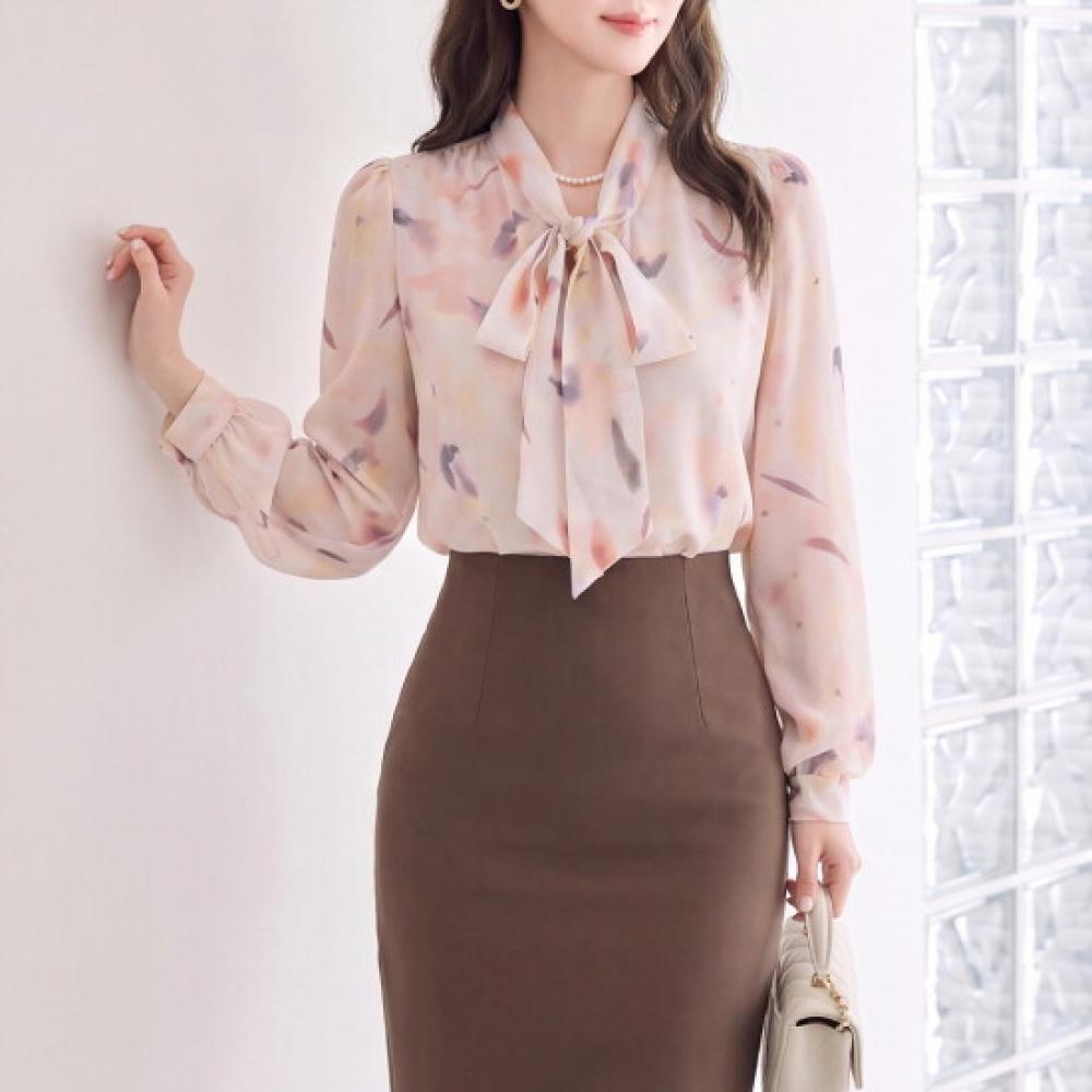 Morris Coming Home Women Print Ribbon Neck Blouse M2602bl607a
