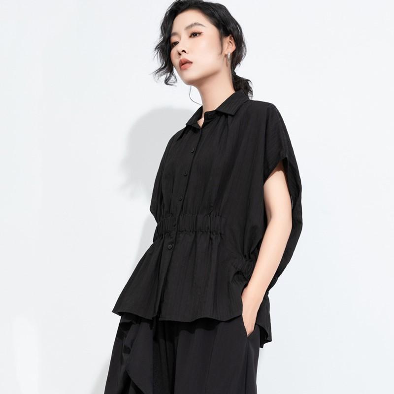 Short sleeve oversized Black vintage shirts & blouses for blouse Casual loose summer tops women button up shirt