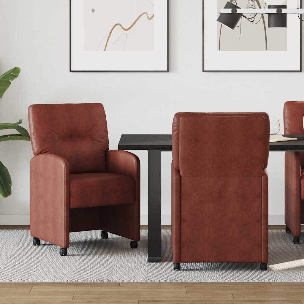 Dining Chairs with Casters 2 pcs Glossy Brown Faux Leather
