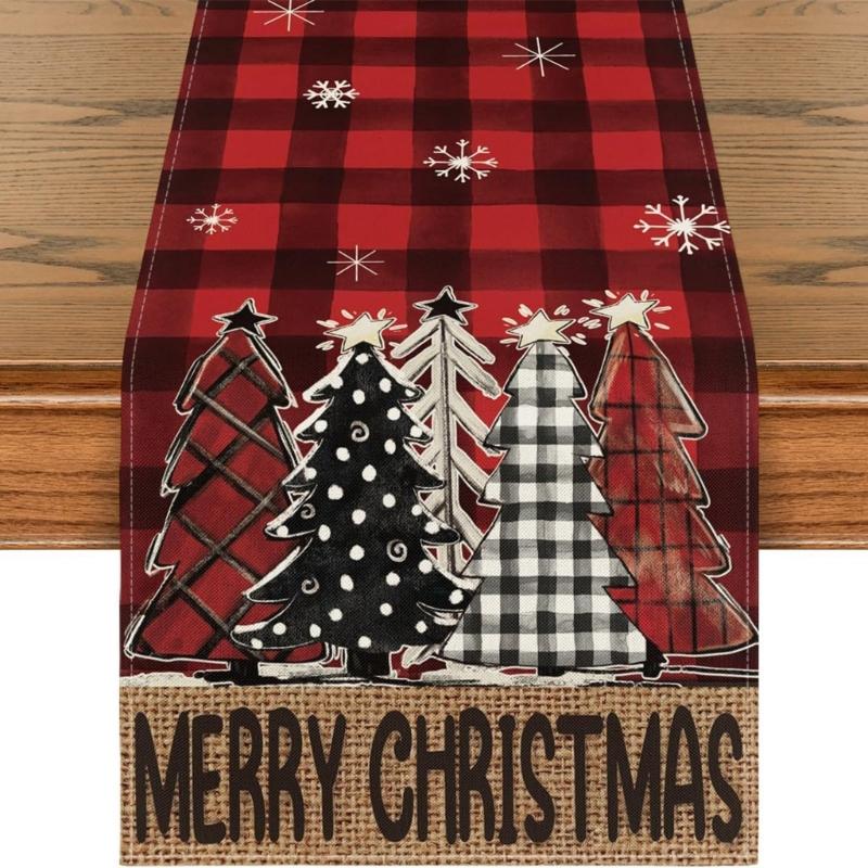 Tablecloth Table Runner Santa Snowman Reindeer Linen Table Cloth for Various Christmas Occasion
