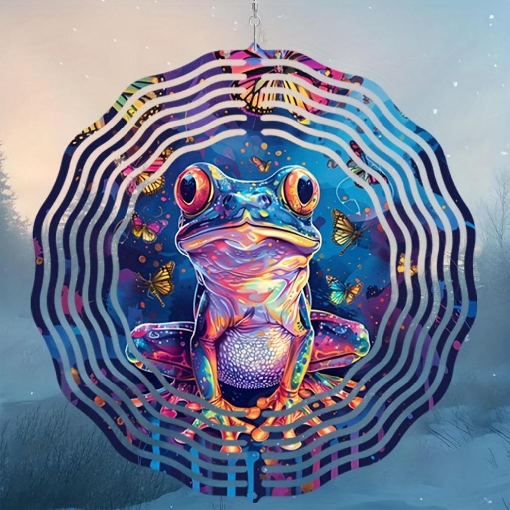 10 Inch Frog Neon Wind Spinner 3D Kinetic Metal Hanging Sculpture with 360 Rotating Hook for Outdoor Garden Yard Patio Decor Unique Gift
