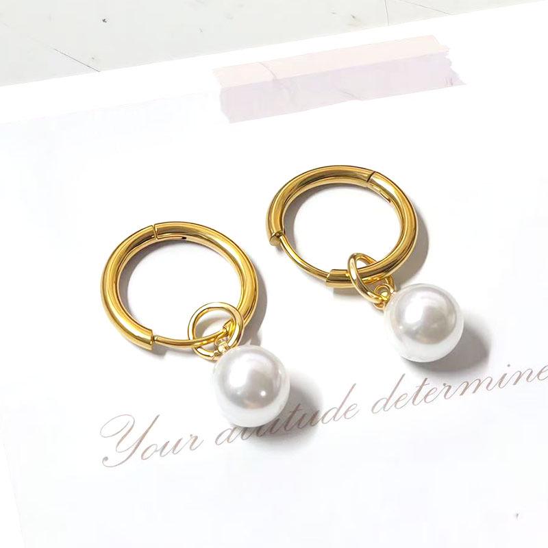 Vintage Pearl Pendant Earrings for Women, 18K Gold-Plated Titanium Steel Studs, High-End Luxury Design
