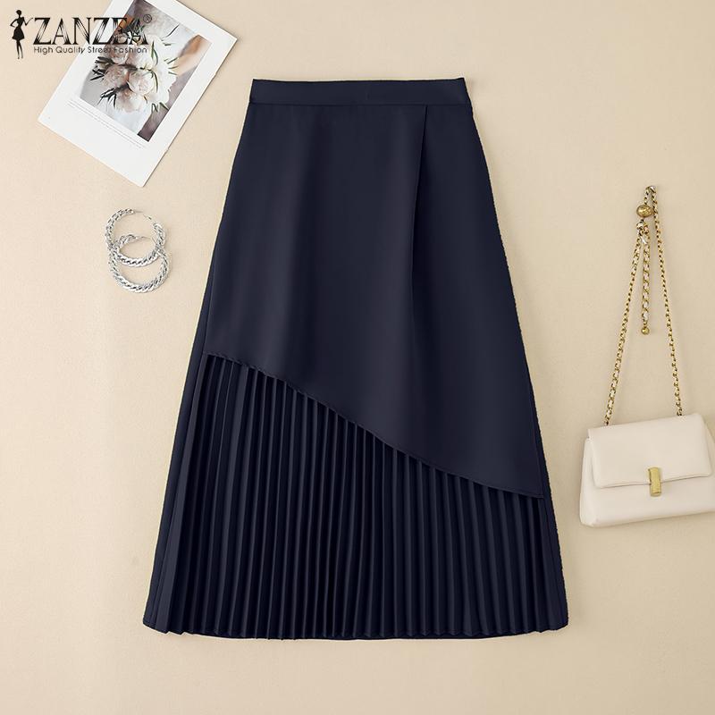 ZANZEA Dámské letní ležérní plisované sukně v patchworkovém stylu a jednobarevném provedení