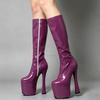 20cm Extreme High Heel Boots Thick Chunky Heels Platform Women Zipper Knee-High Long Boots -Exotic,Fetish,Sexy,Shoes