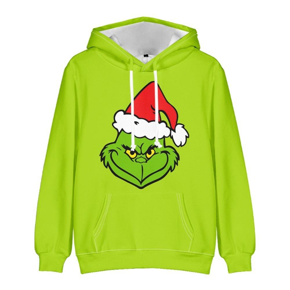 Christmas Fashion Men Women's Hoodies Green Monster Print Pullover Top Cartoon Casual Sweatshirt Kids Hoodies Clothing