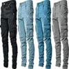 Men's Fashion Trend Elastic Tassel Patchwork Straight-Leg Jeans