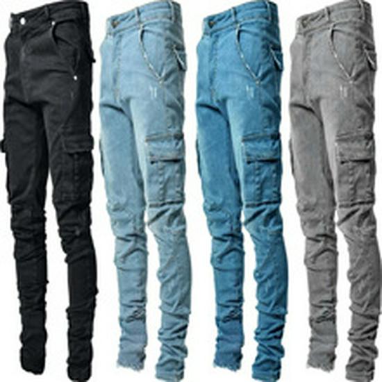 WISH Men's Elastic Tassel Patch Denim Pants - European & American Fashion Trend