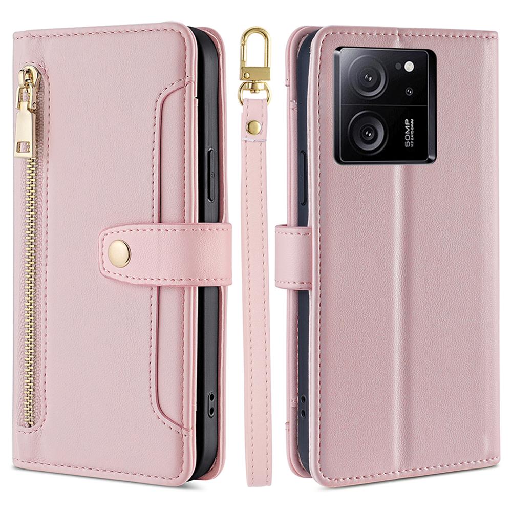 For Xiaomi Redmi K60 Ultra/13T/13T Pro Case Leather Zipper Wallet Stand Phone Cover with Long and Short Strap