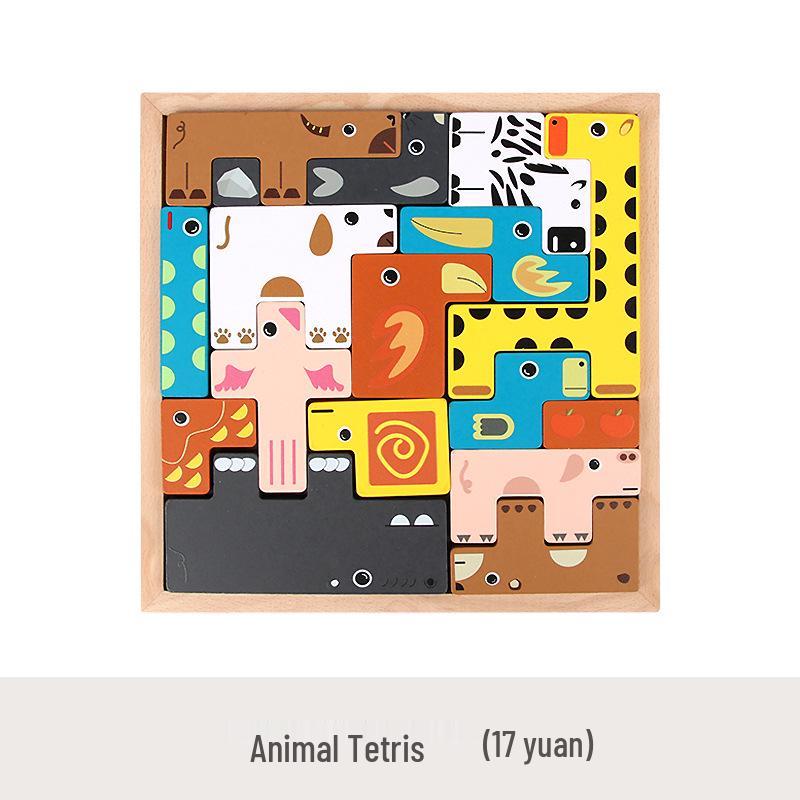 3D Wooden Animal Puzzle Blocks for Kids