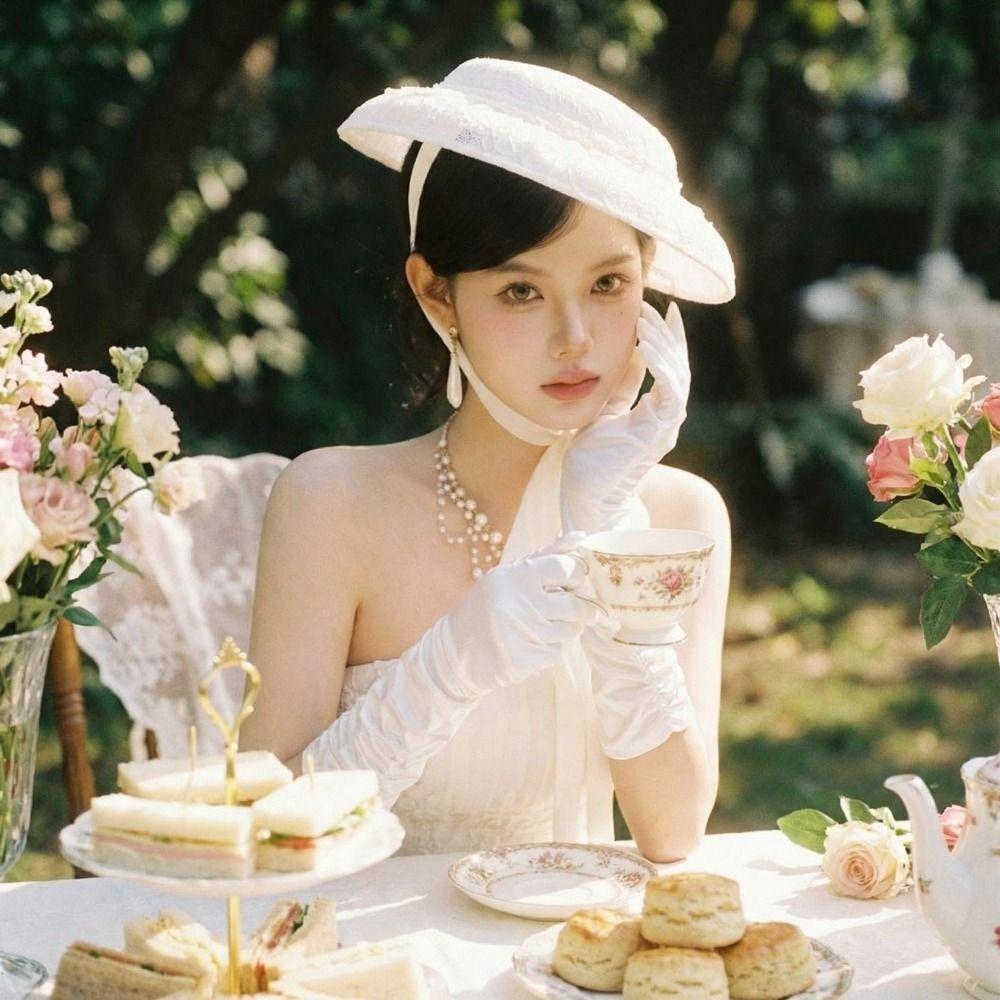 Sunscreen Lace Tied Topper Hat White Lace Bonnet Hat Hepburn Style Formal Hat  Parties Gathering