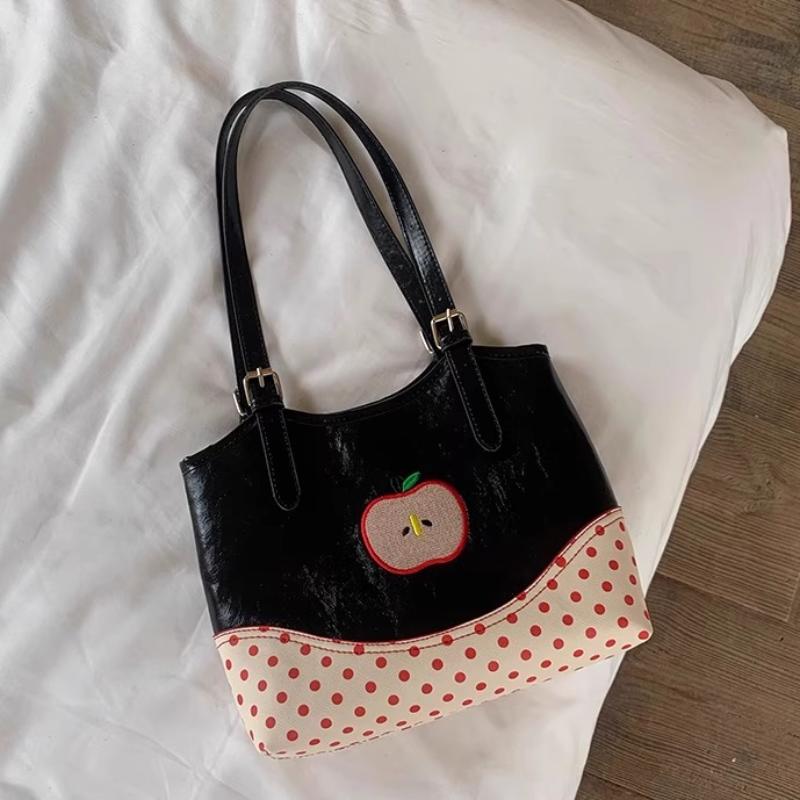 

Женская сумка через плечо в контрастную горошек Милый узор Женская сумка-тоут Подмышечные сумки Женская ручная сумка из ПУ кожи Сумки чёрный