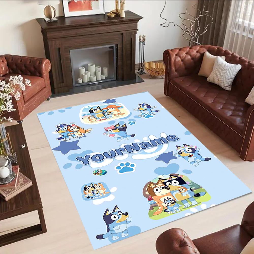 Bluey 103 Customized Name Floor Mat Design for Dormitory Playrooms Bedrooms Outdoor Antislip Carpet Anime Office Decor