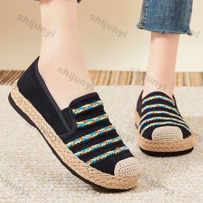 Women's Casual Shoes 2025 Summer New Slip On Lightweight Comfortable Flats Weave Breathable Soft Sole Vulcanized Shoes