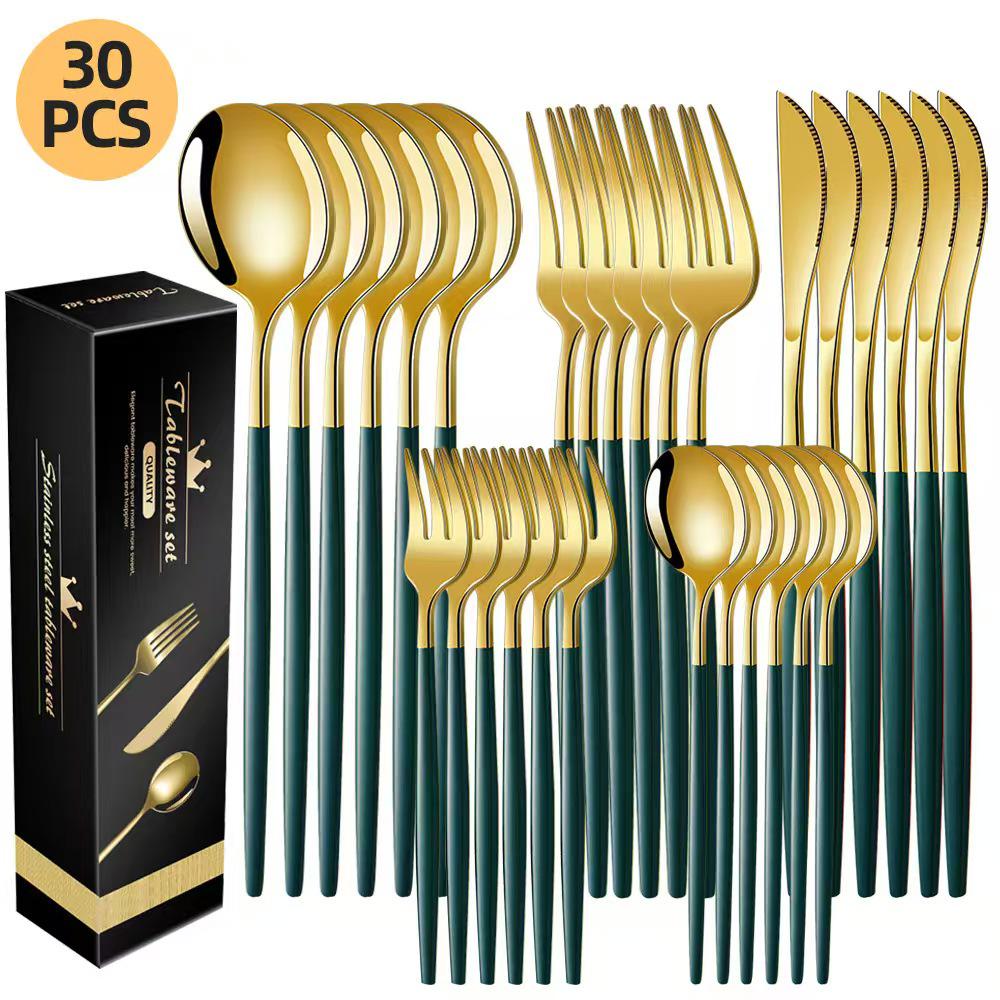 Portugal Stainless Steel 30-Piece Cutlery Set: Western Steak Knife, Fork, Spoon in Gift Box