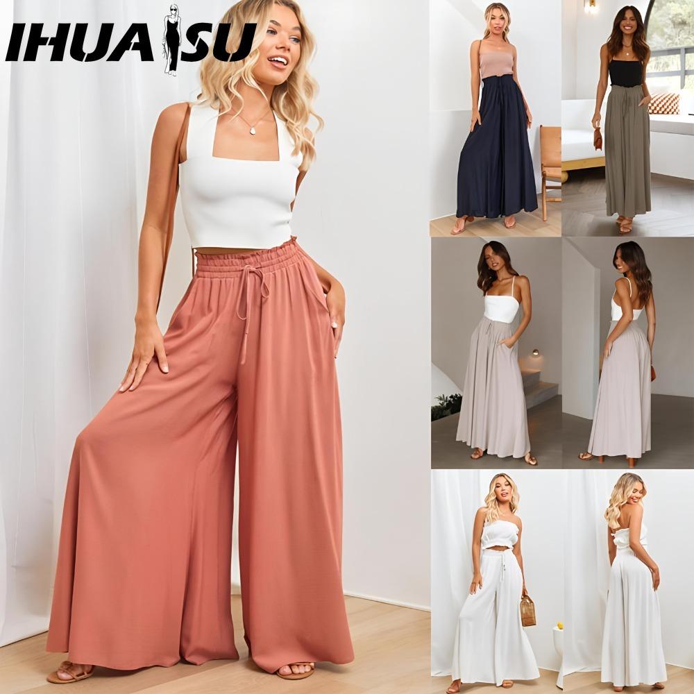 

IHUASU Women s Fashion Casual Solid Color Print Pants & Capris S белый