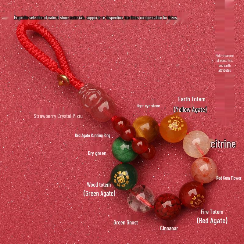 Zhenqiao Five Elements Pixiu Keychain: Wood, Fire, Earth, Metal, Water Crystal Pendant.