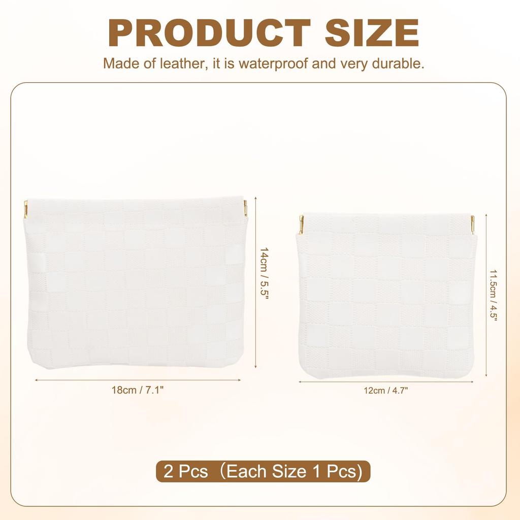 PATIKIL Small Snap Closure Pouch for 2 Mini Waterproof Leather Check Makeup Portable Travel Pocket Organizer Cosmetic White Wallet, Sizes, Pouch,