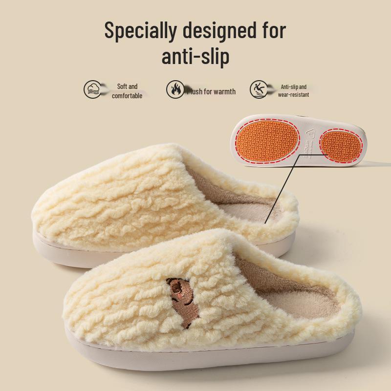 Women's and Men's Non-Slip Plush Cotton Slippers for Spring, Autumn, and Winter