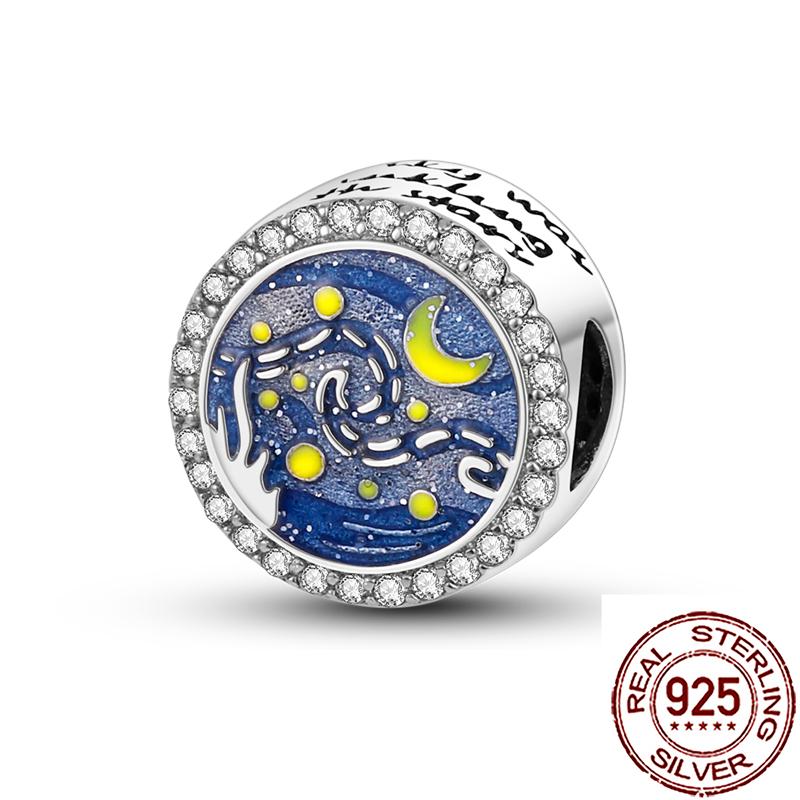 Charms Copper Moon Star Night Sky Galaxy Celestial Dangle Beads Fit Snake Chain Bracelet Necklace Women Diy Jewelry