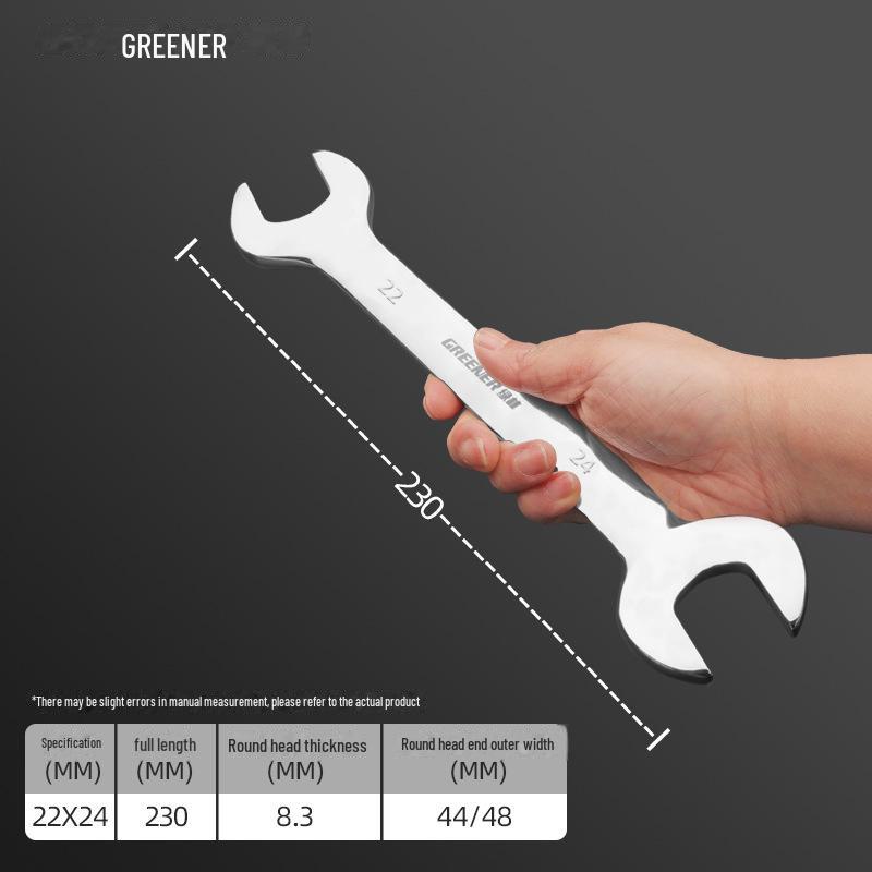 

Двухсторонний гаечный ключ Green Forest промышленного класса, открытая вилочная головка, фиксированный байонет, утолщенный, размеры 22 и 24 для ремонта автомобилей. 22x24