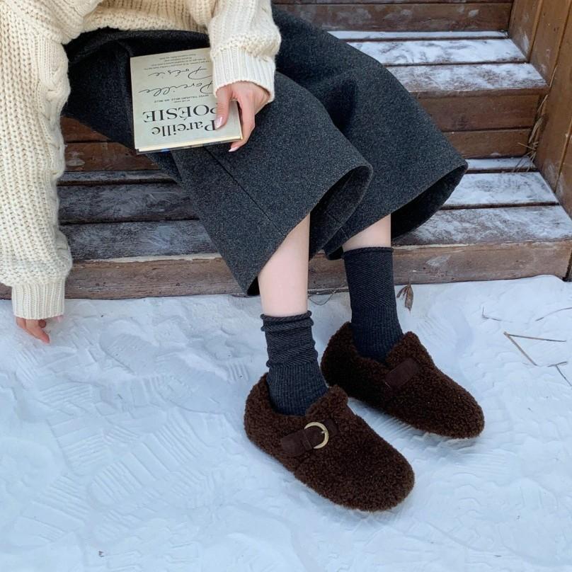 In the Autumn and Winter of 2025, the New Korean Version of Fashion Fairy Wind Fluffy Shoes, Female One-pedal Warm and Velvet Bag Head Cotton Shoes