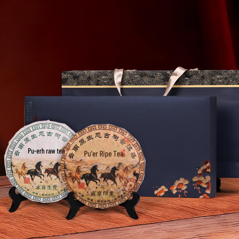 Подарочный набор премиального чая Пуэр из Юньнани: Выдержанные, спелые и сырые блины пуэра от старых деревьев, идеально подходят для подарка.