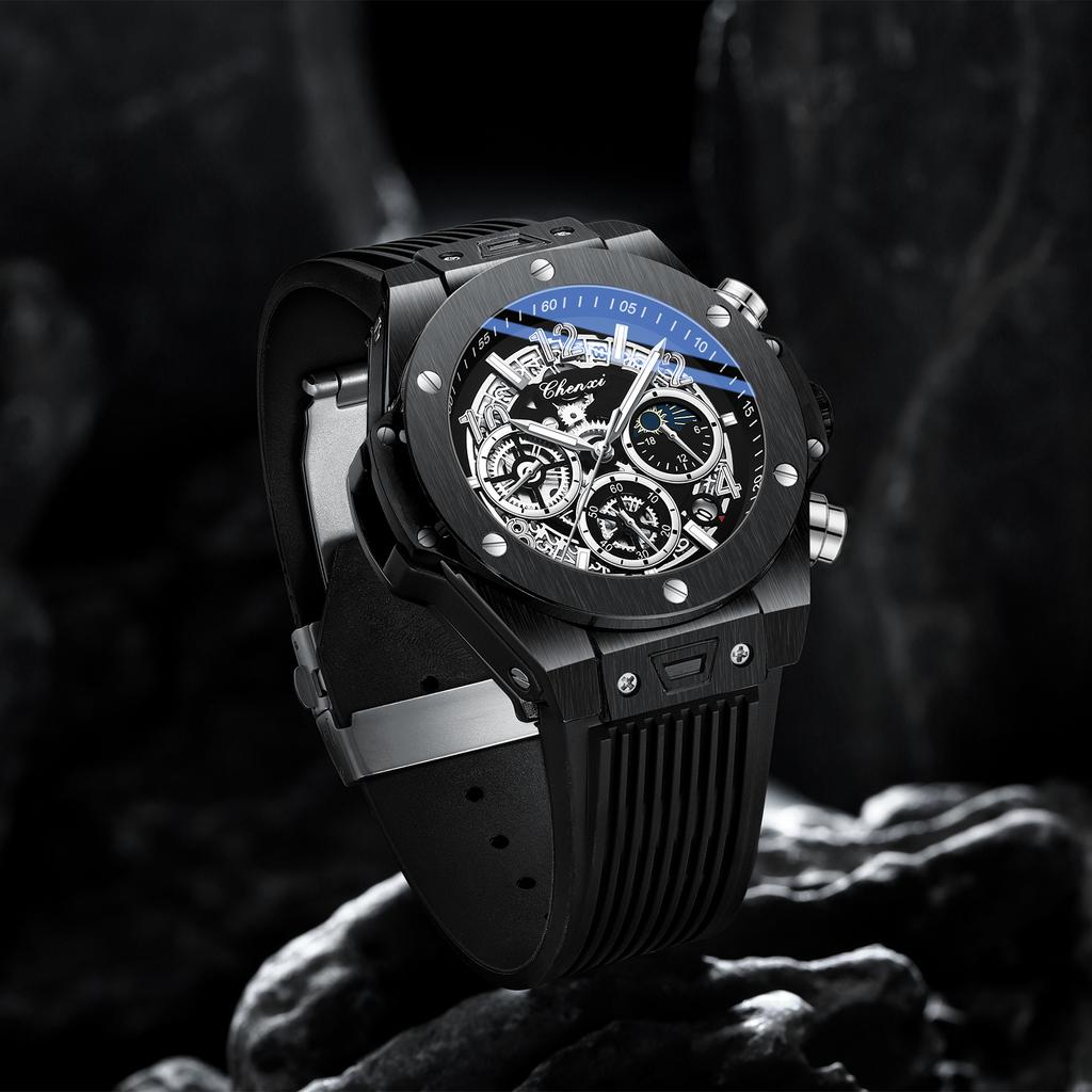 Men's Wrist Watch Waterproof Luminous Chronograph Calendar Watch Sports Quartz Wristwatches Silicone Band