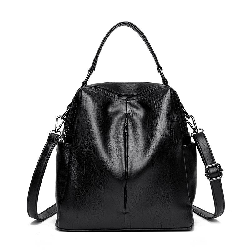 Рюкзак Универсальная мягкая кожаная сумка Простая и модная для женщин Вместительный дорожный рюкзак чёрный