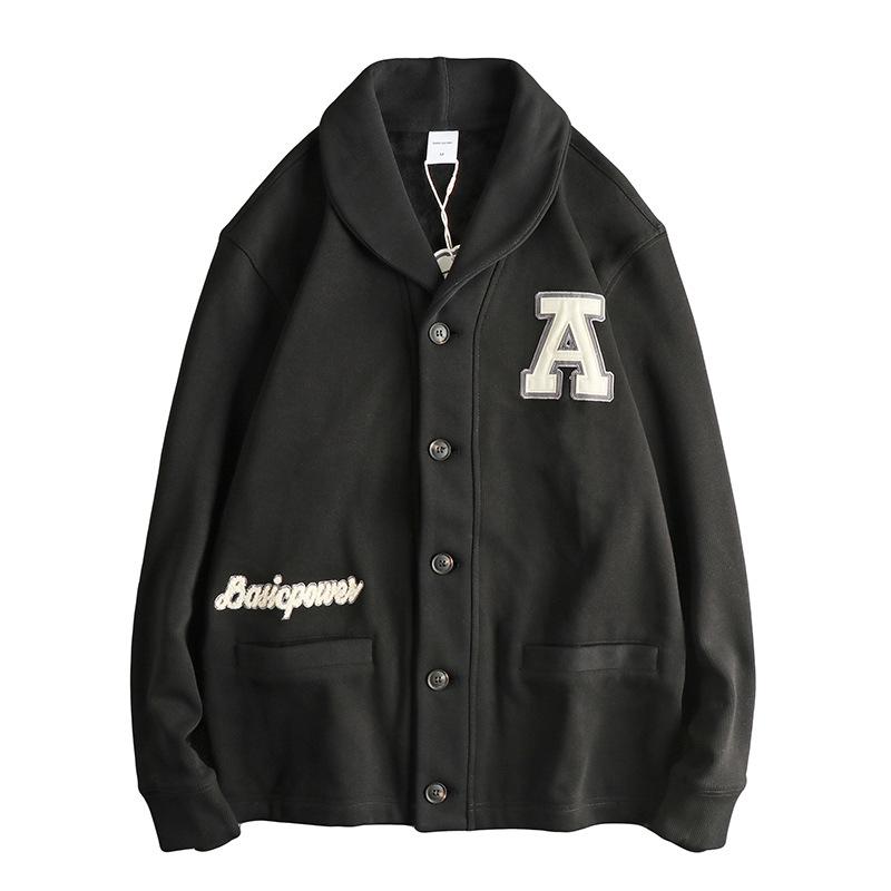 Men's Velvet Embroidered Mandarin Collar Hoodie Jacket - Heavyweight, Warm, High Street Style