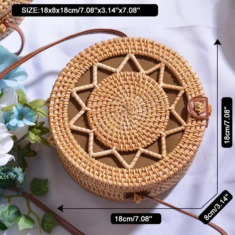 Quadratisch Rund Multi-Stroh Tasche Handtaschen Damen Sommer Rattan Tasche Handgefertigt Gewebt Strand Kreis Bohemia Handtasche