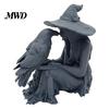 Unique Halloween Gift 3D Printed Witch Statue, Gothic And Raven Sculpture, Retro Style Room Decor Mystical Figurine for Home Desktop Shelf Mantel